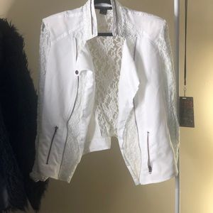 Faux zip White lace biker jacket